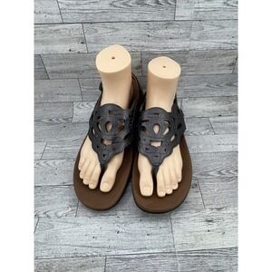 Rockport Cobb Hill Briar Pewter‎ Leather Laser Cut Thong Sandals Women Size 9